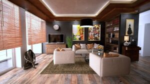 Real estate agent or architect holding a tablet displaying a futuristic 3D blueprint of a modern house, symbolizing the in...